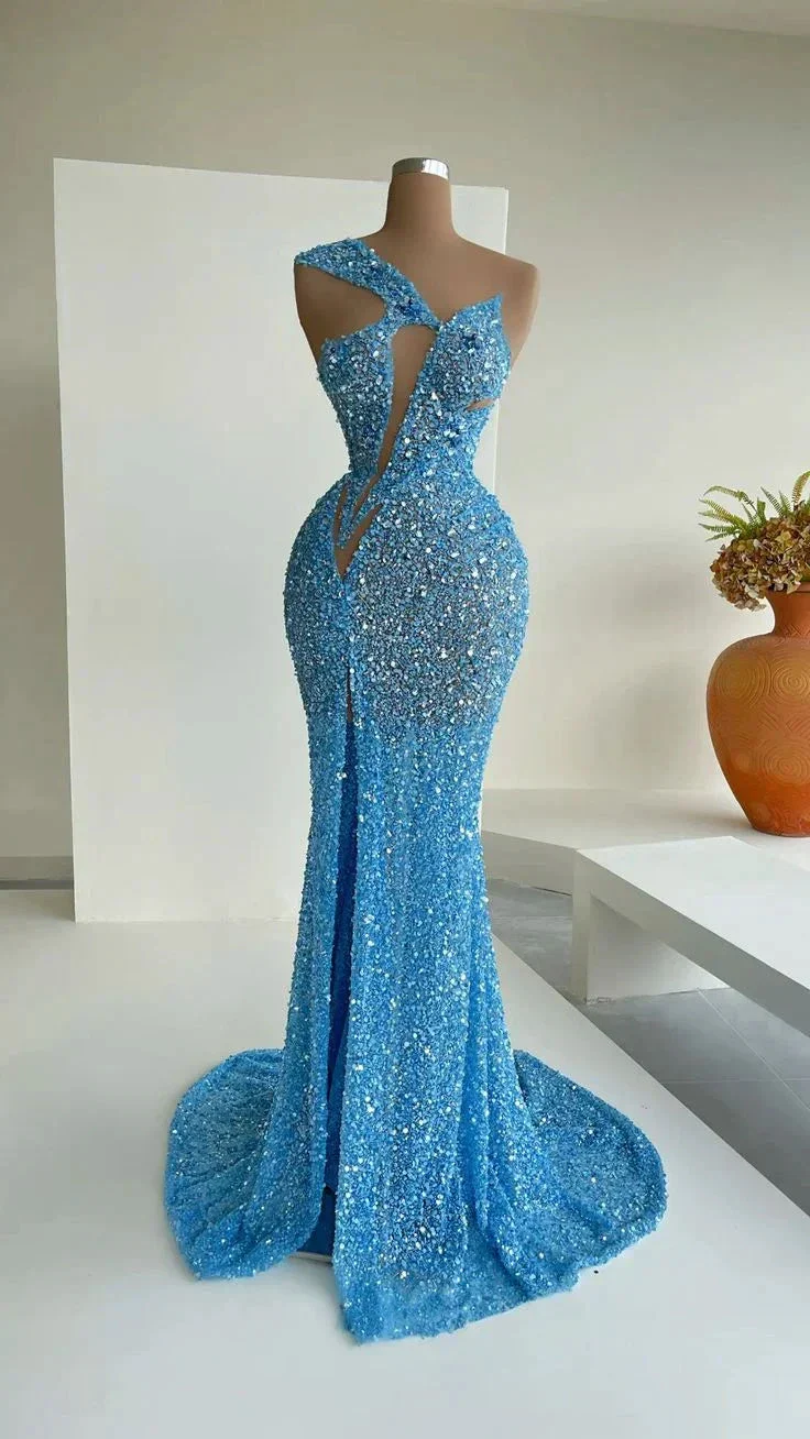 Blue Mermaid Sequins Celebrity Dresses Charming Evening Dress Y31 - Image 3