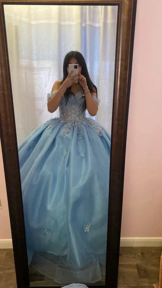 Blue Off The Shoulder Ball Gown,Blue Quinceanera Dress,Sweet 16 Dress Y6508 - Image 2
