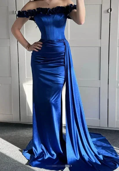 Blue Off The Shoulder Mermaid Evening Dress Formal Prom Dress Y7842 - Image 2