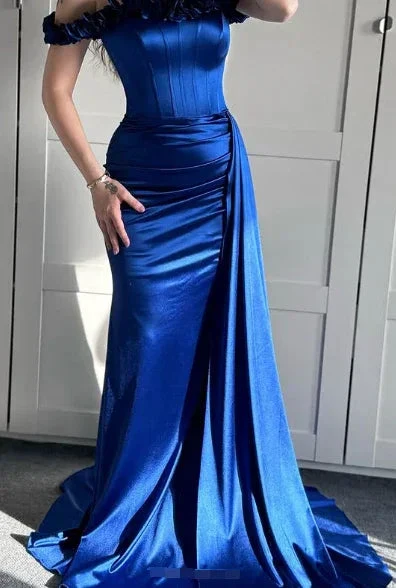 Blue Off The Shoulder Mermaid Evening Dress Formal Prom Dress Y7842 - Image 5
