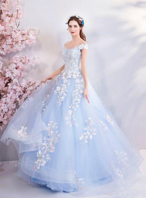 Blue Off The Shoulder Quinceanera Dresses Blue Ball Gown Y52 - Image 2