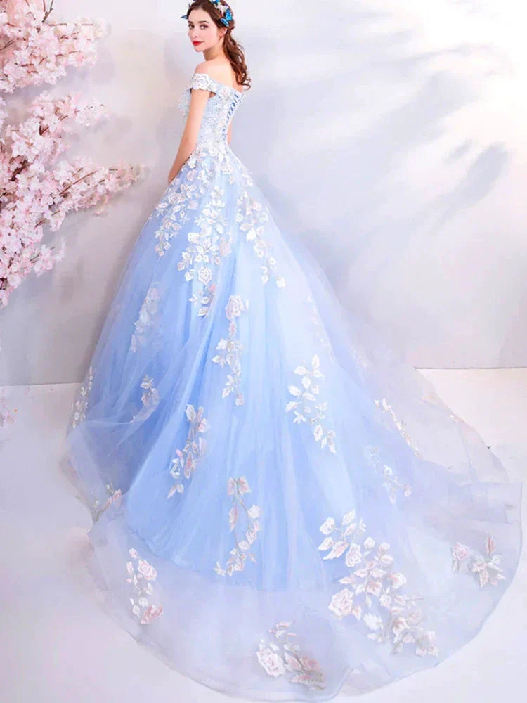 Blue Off The Shoulder Quinceanera Dresses Blue Ball Gown Y52 - Image 3