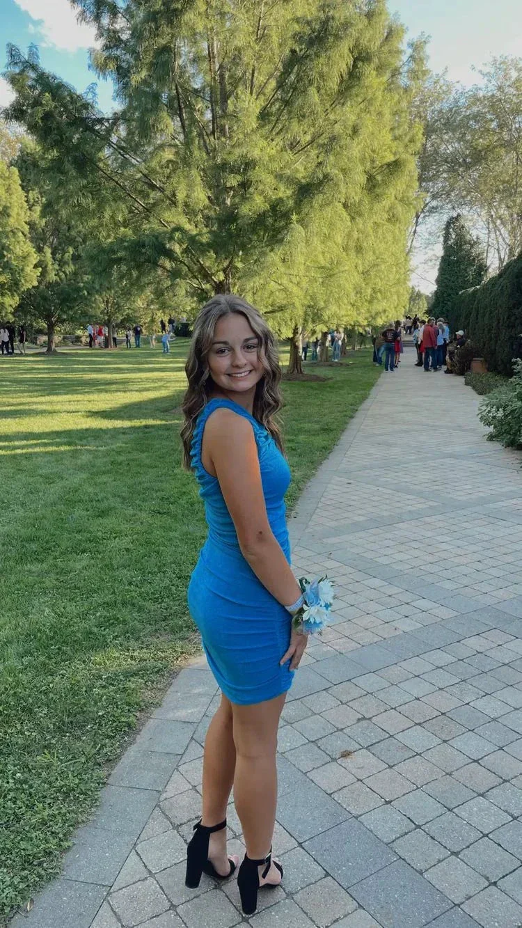 Blue One Shoulder Bodycon Dress Tight Homecoming Dress Y3020 - Image 3