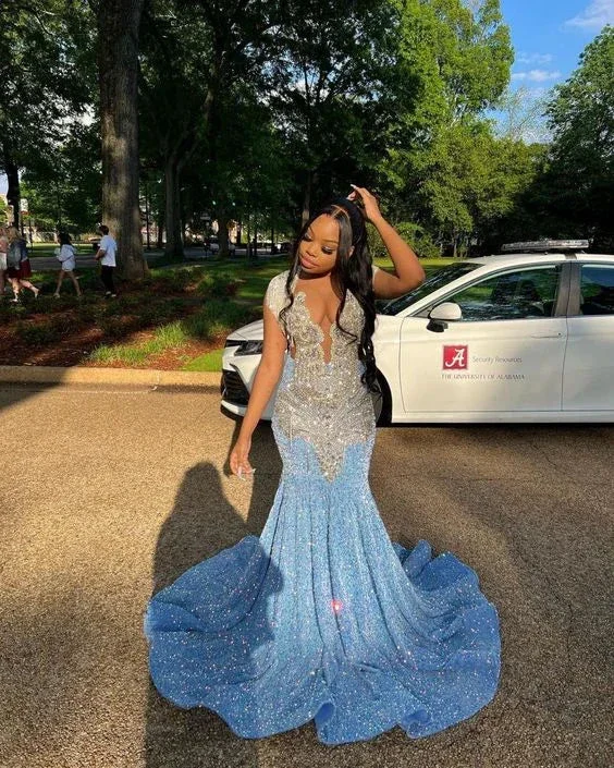 Blue prom dress sexy shimmering blue evening gown Y6557 - Image 2