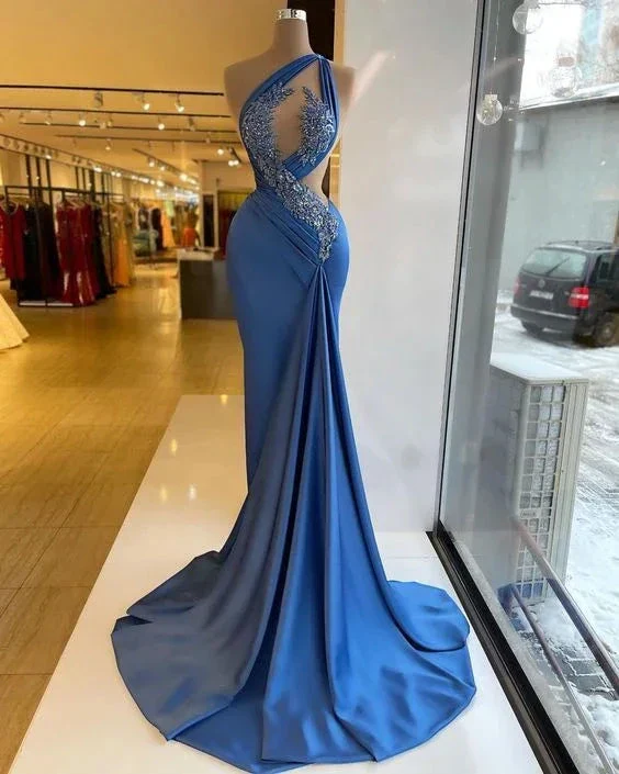 Blue Prom Dresses One Shoulder Prom Dresses Sexy Prom Dresses Satin Prom Dresses Evening Gowns Y4353 - Image 2
