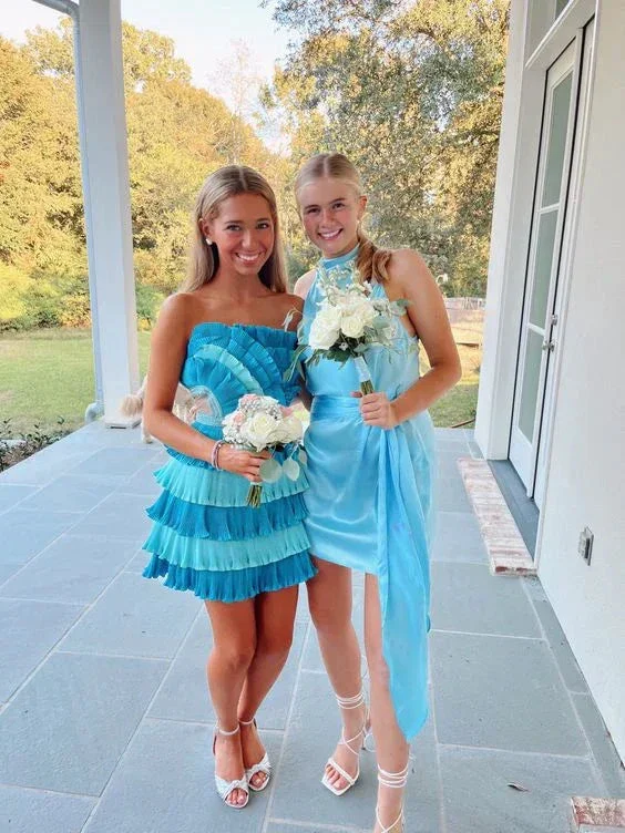 Blue Ruffle Short Homecoming Dress Blue Party Dress Y2014 - Image 2