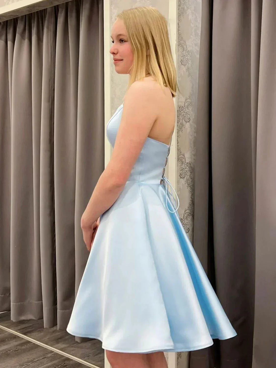 Blue Satin Blue Homecoming Dress 18th Graduation Dress Y3074 - Image 2