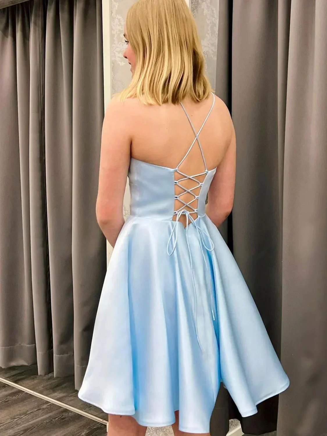 Blue Satin Blue Homecoming Dress 18th Graduation Dress Y3074 - Image 3