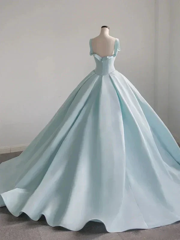 Blue Satin Long Ball Gown , Blue Sweet 16 Dress Y392 - Image 2