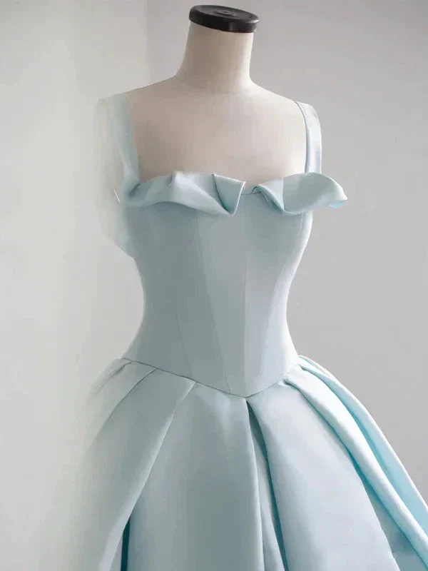 Blue Satin Long Ball Gown , Blue Sweet 16 Dress Y392 - Image 3