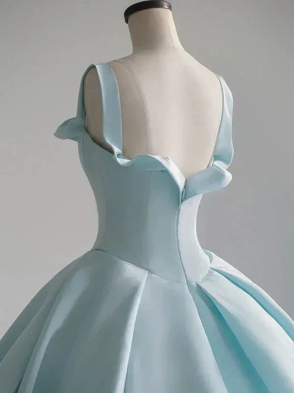 Blue Satin Long Ball Gown , Blue Sweet 16 Dress Y392 - Image 4