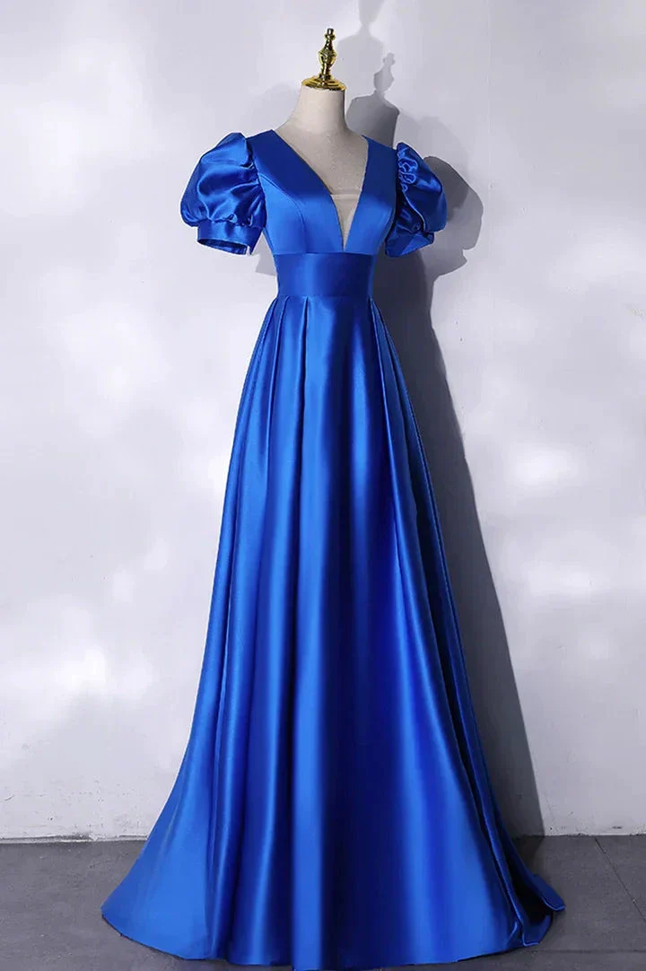 Blue satin long prom dress simple evening dress Y241 - Image 2
