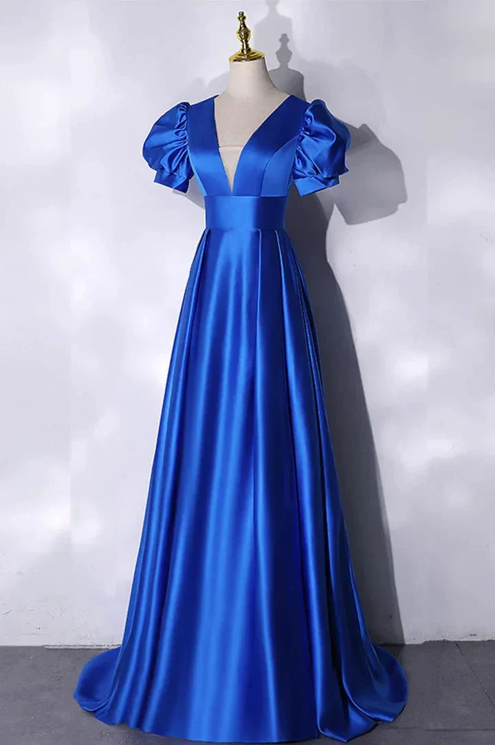 Blue satin long prom dress simple evening dress Y241 - Image 3