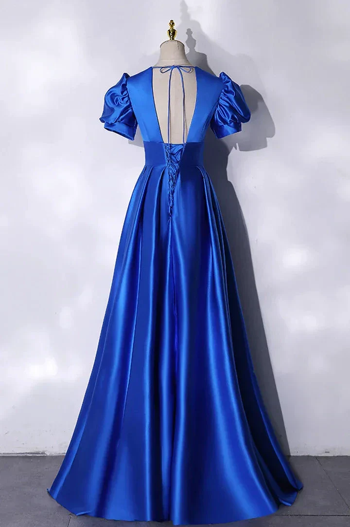 Blue satin long prom dress simple evening dress Y241 - Image 4