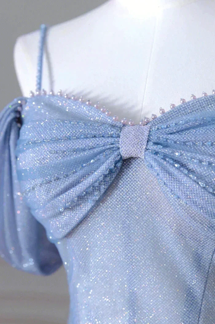 Blue Spaghetti Strap Tulle Long Prom Dress Beautiful A-Line Evening Dress Y4592 - Image 3