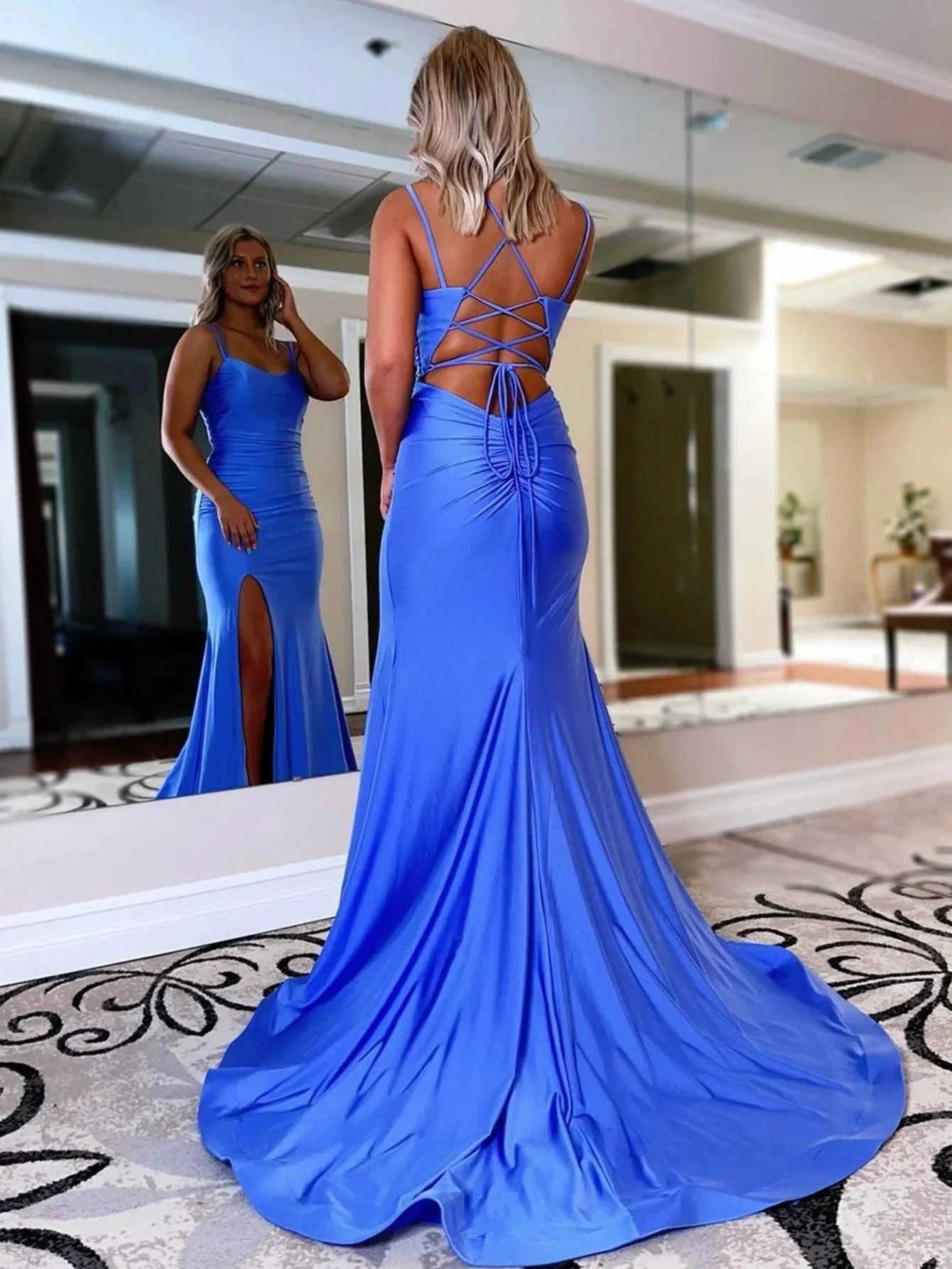 Sapphire |Mermaid Spaghetti Straps Jersey Prom Dress - Image 2