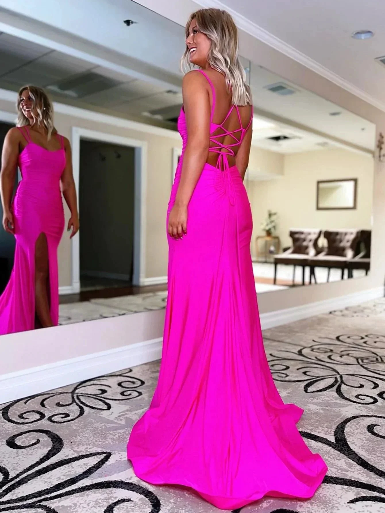 Sapphire |Mermaid Spaghetti Straps Jersey Prom Dress - Image 3