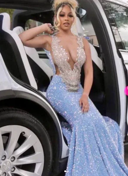 Blue Sparkly Evening Dress Long Mermaid Prom Dress Y1647 - Image 2