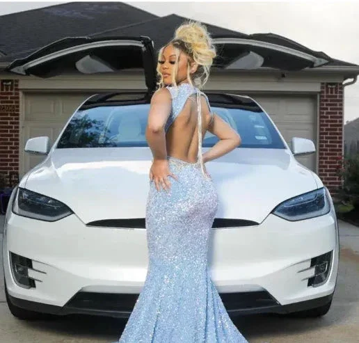 Blue Sparkly Evening Dress Long Mermaid Prom Dress Y1647 - Image 3