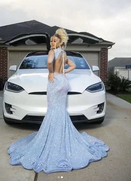 Blue Sparkly Evening Dress Long Mermaid Prom Dress Y1647 - Image 4