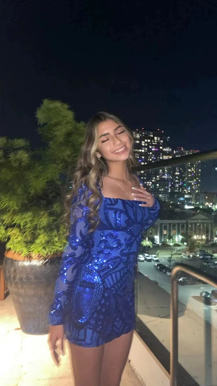 Blue Square Neckline Bodycon Dress Sexy Homecoming Dress Y676 - Image 2