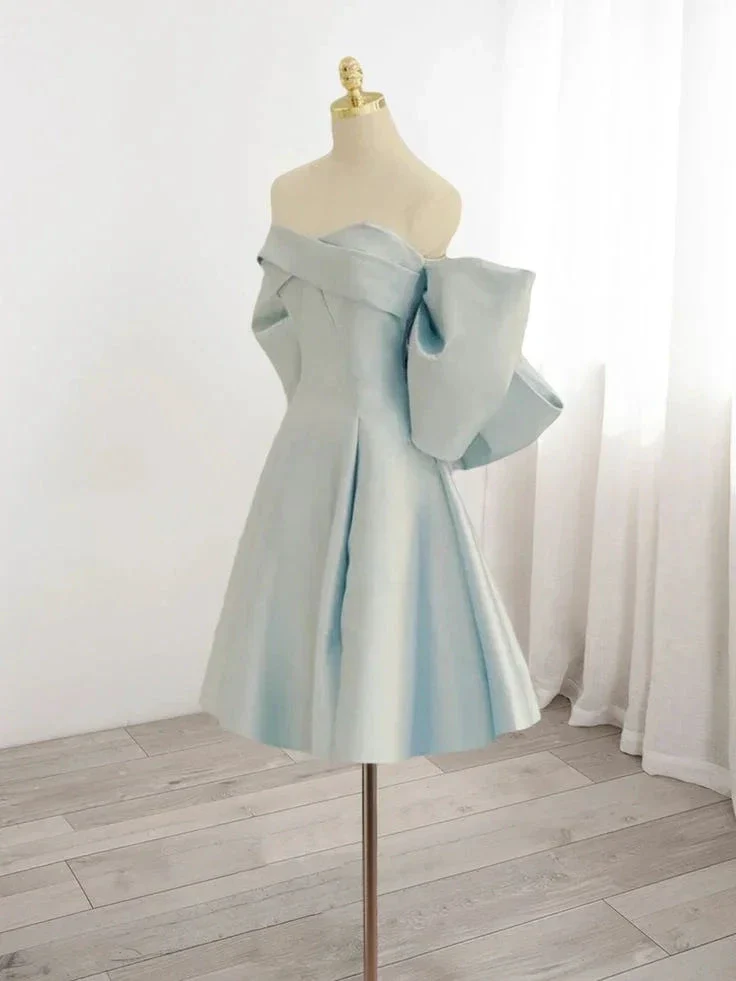 Blue Sweetheart Neck Satin Homecoming Dress Y7402 - Image 3