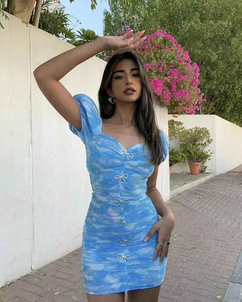 Blue Tie-dye Bodycon Dress Chic Homecoming Dress Y2687 - Image 2