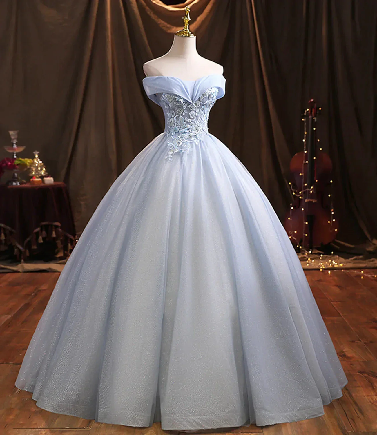 Blue tulle lace long ball gown dress formal dress Y1293 - Image 2