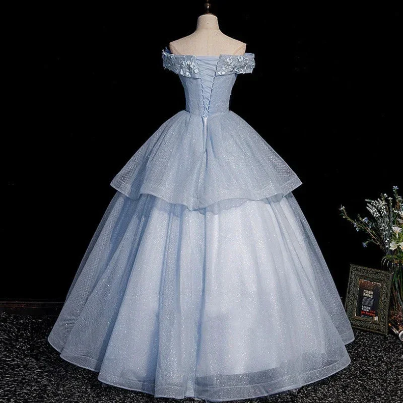 Blue tulle lace long ball gown dress formal dresses Y4208 - Image 2