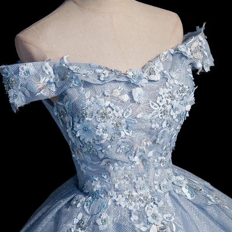 Blue tulle lace long ball gown dress formal dresses Y4208 - Image 3