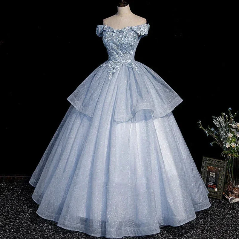Blue tulle lace long ball gown dress formal dresses Y4208 - Image 4