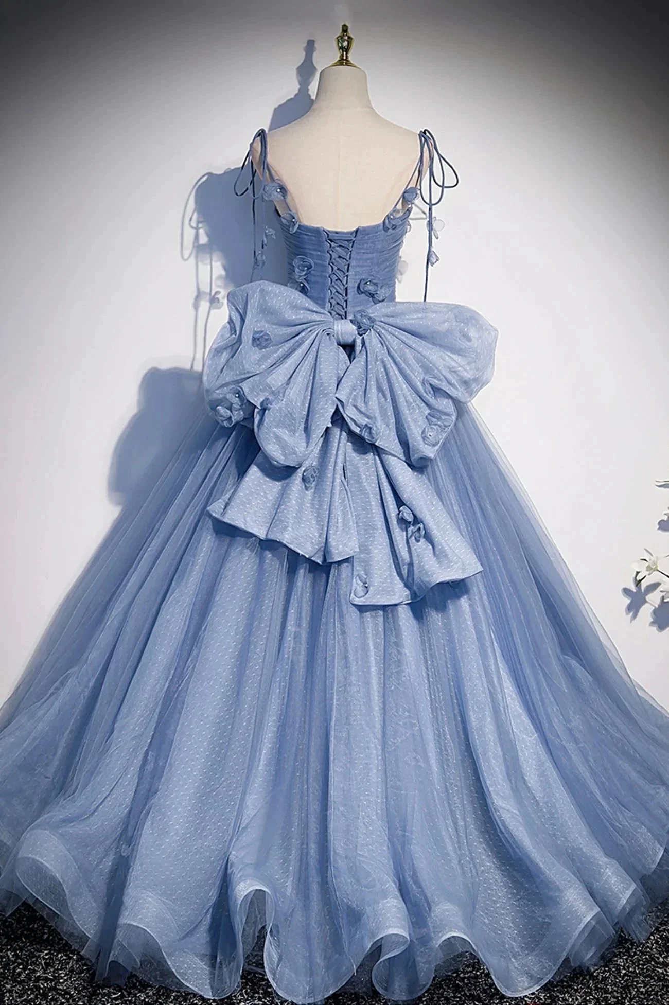 Blue tulle long A line prom dress blue evening dress s51 - Image 2
