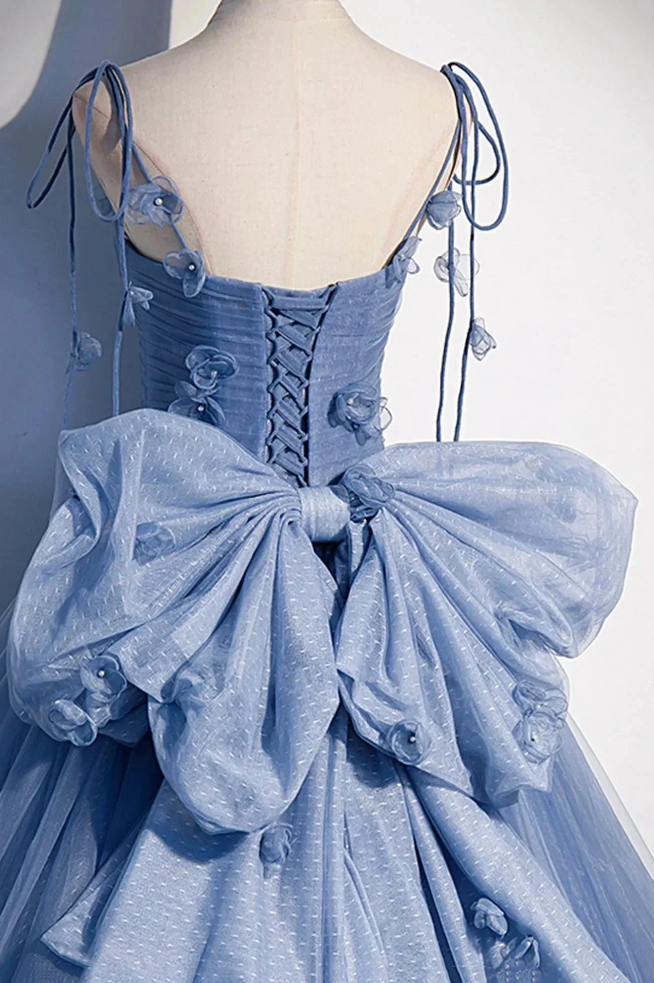 Blue tulle long A line prom dress blue evening dress s51 - Image 3