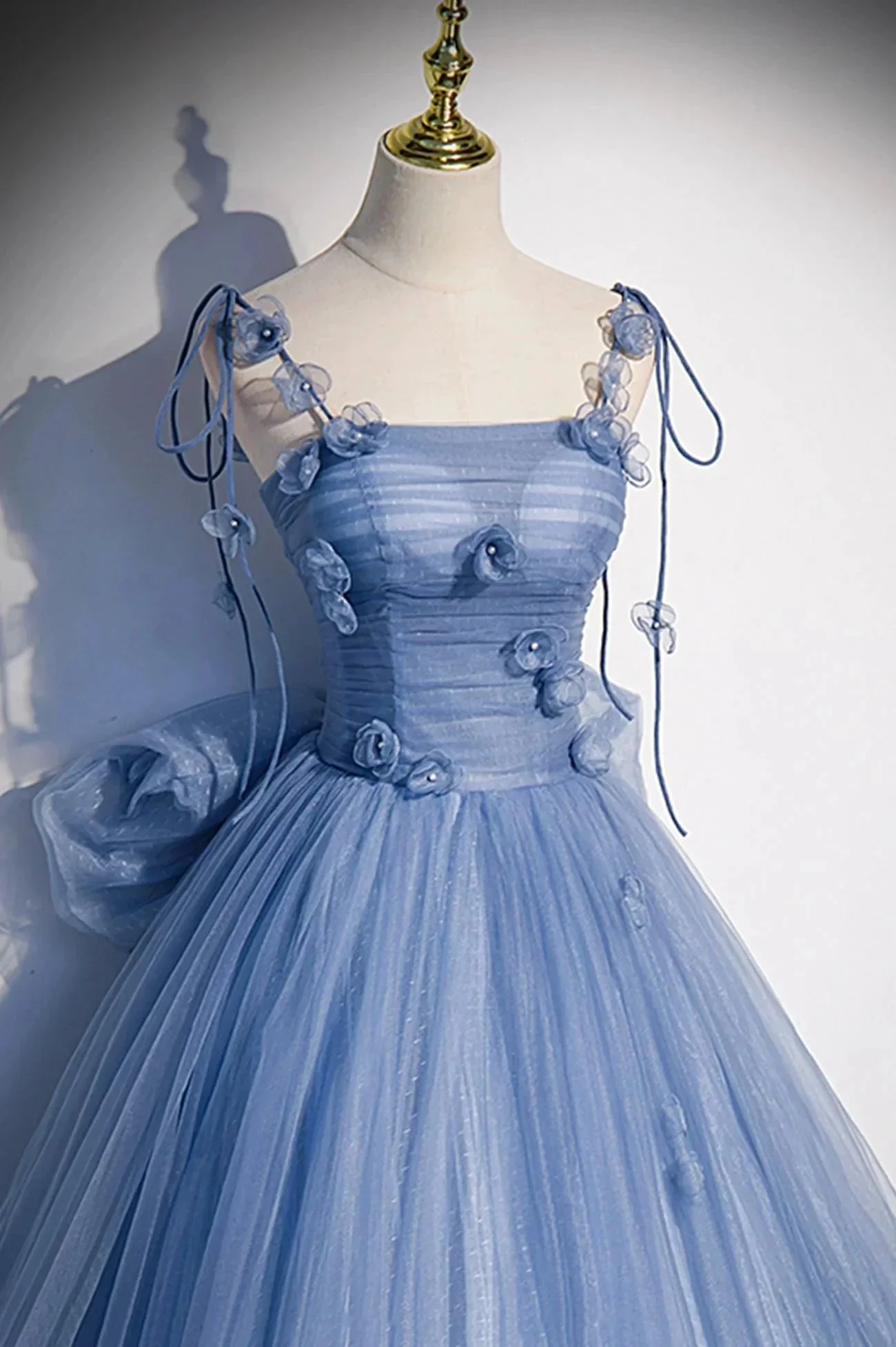 Blue tulle long A line prom dress blue evening dress s51 - Image 4