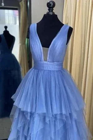 Blue tulle long prom dress A line evening dress Y5340 - Image 2