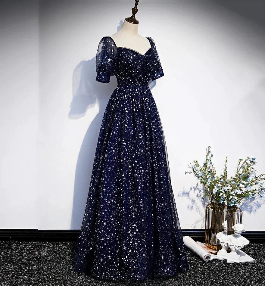 Blue tulle long prom dress blue evening dress s106 - Image 2