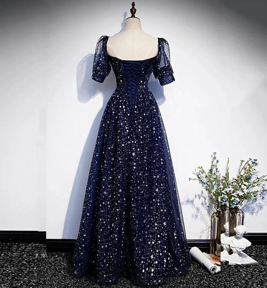 Blue tulle long prom dress blue evening dress s106 - Image 3