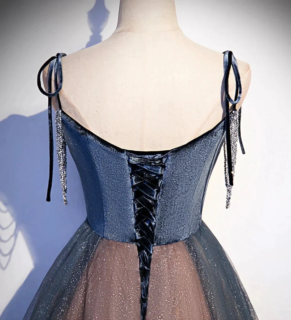 Blue tulle sequins long prom dress evening dress s80 - Image 5