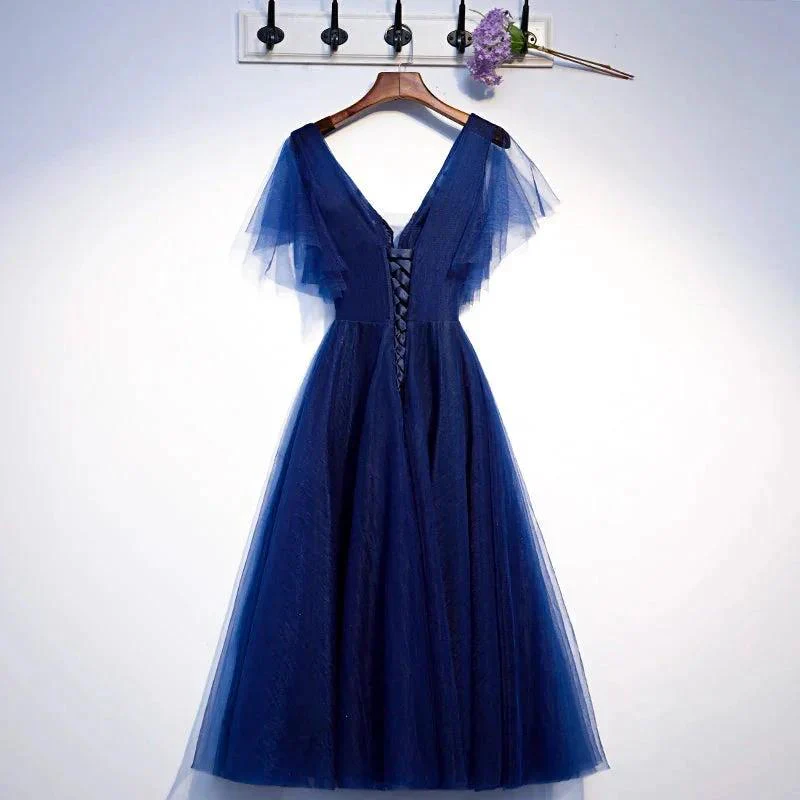Blue v neck tulle short homecoming dress s94 - Image 2