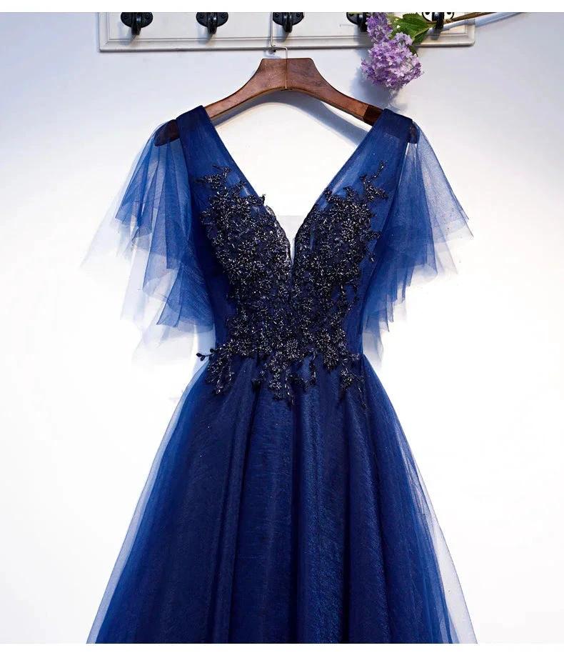 Blue v neck tulle short homecoming dress s94 - Image 4