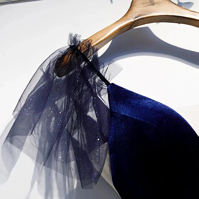 Blue v neck velvet top tulle short homecoming dress s98 - Image 3
