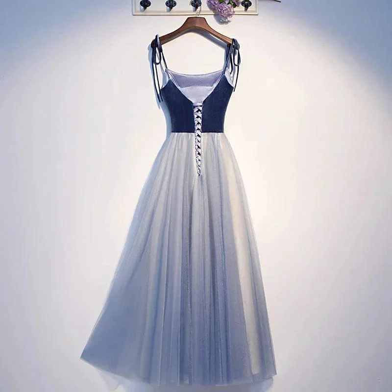 Blue velvet tulle short homecoming dress s99 - Image 2