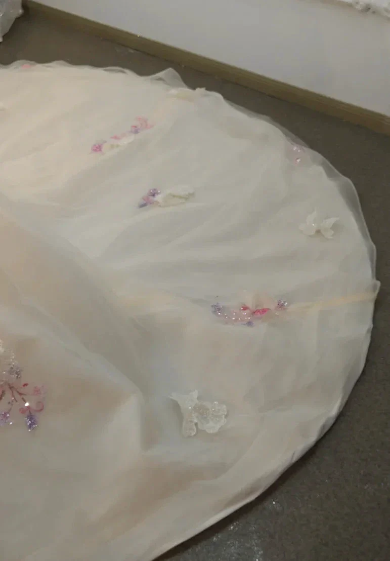 Blush Floral Strapless Ballgown Embroidered Skirt & Tulle Cape - Image 5