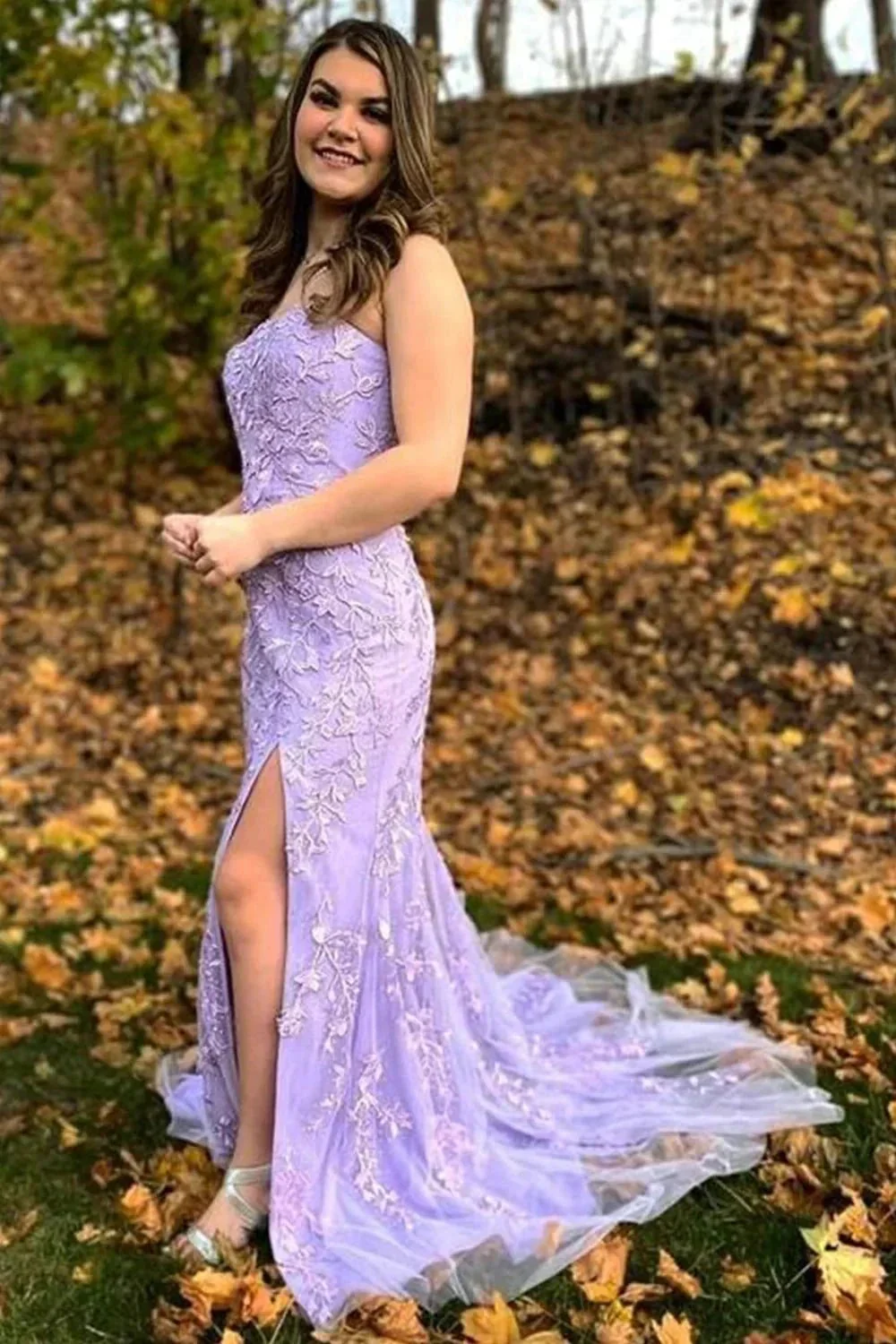 Camryn |Mermaid Strapless Lace Long Prom Dress with Slit - Image 3