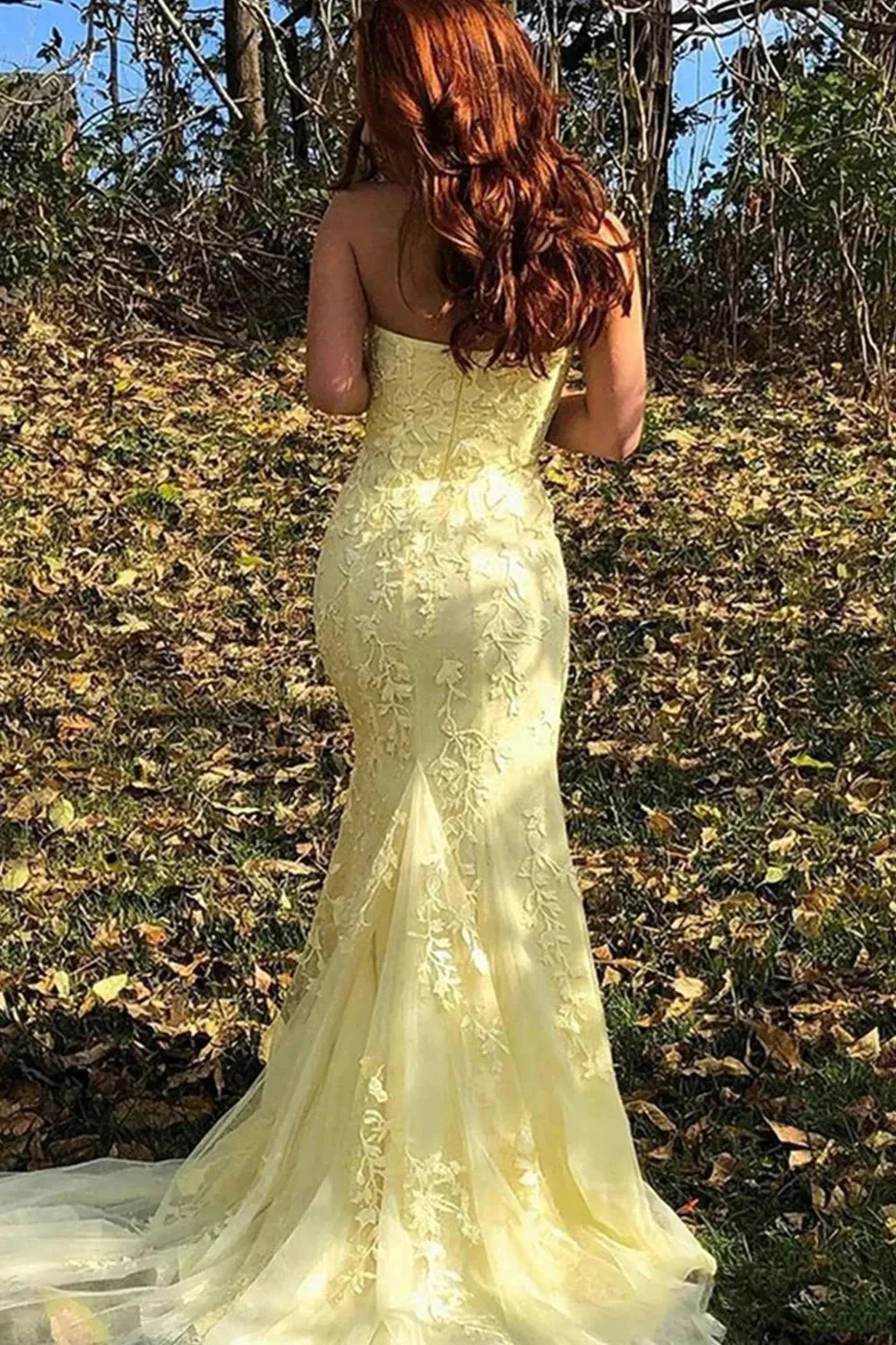 Camryn |Mermaid Strapless Lace Long Prom Dress with Slit - Image 4