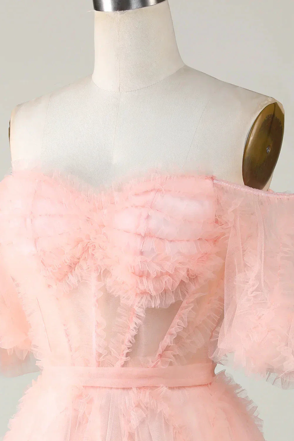 Blush Tulle Off The Shoulder Short Homecoming Dress Y2616 - Image 3