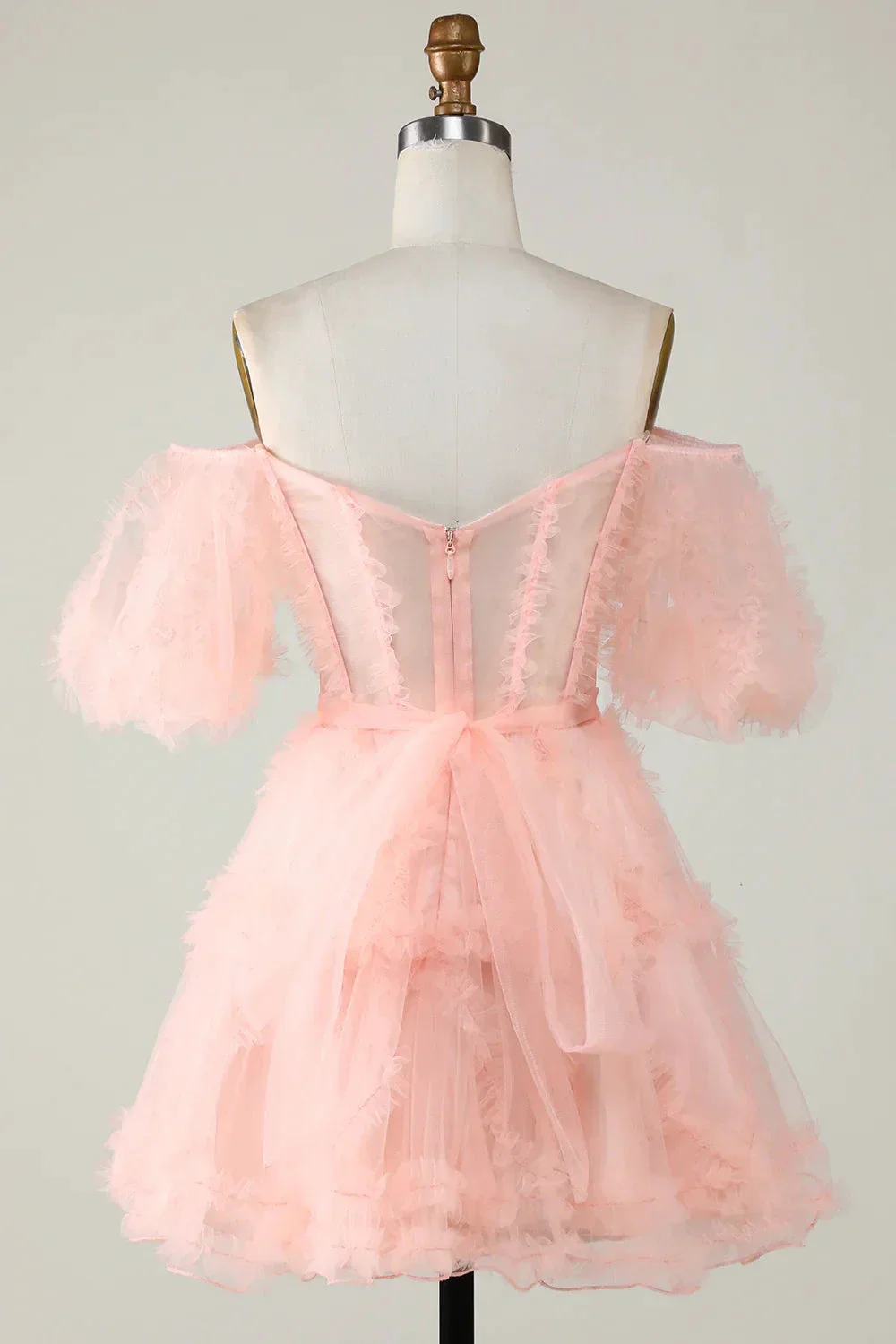 Blush Tulle Off The Shoulder Short Homecoming Dress Y2616 - Image 5