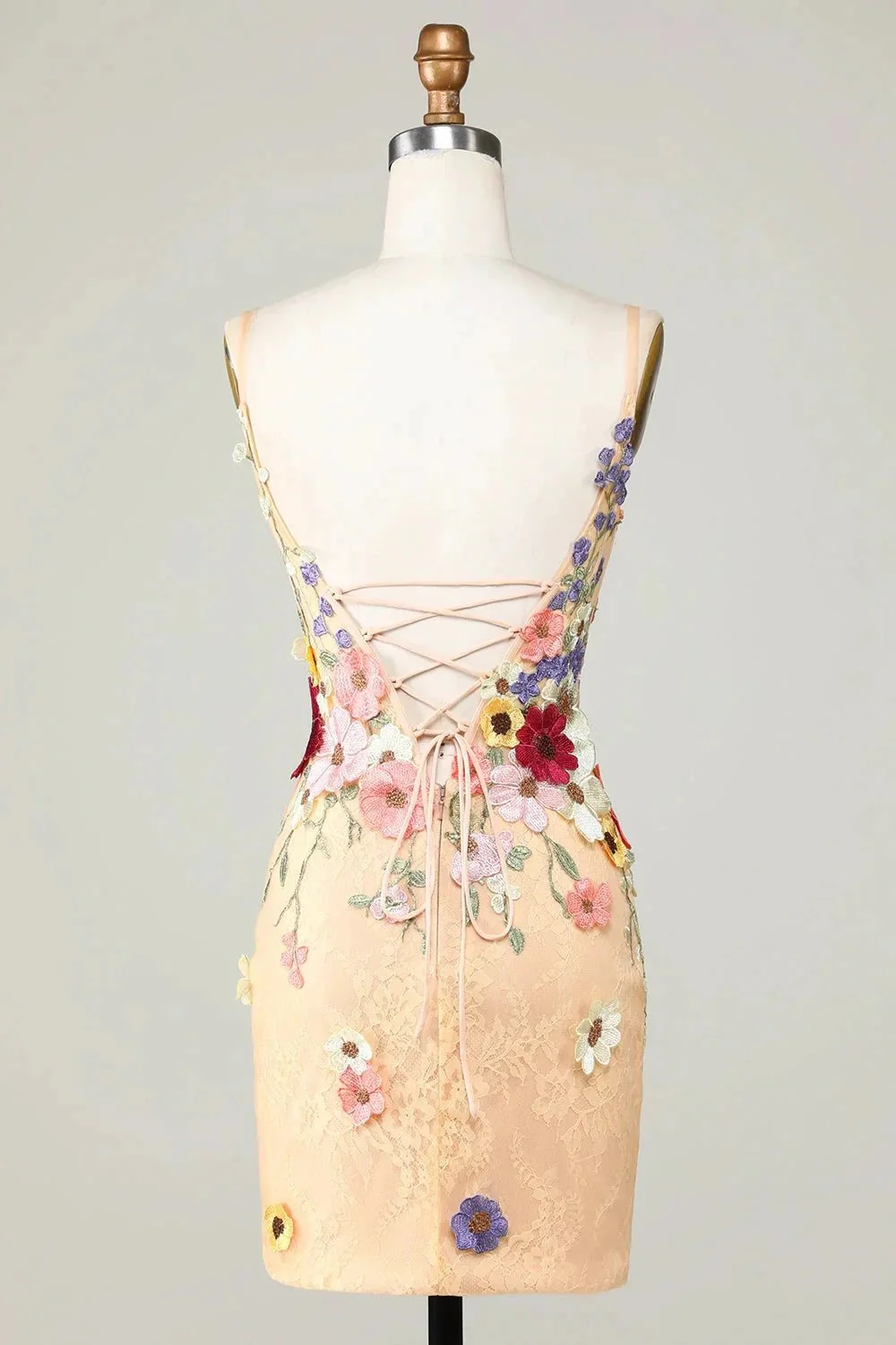 Champagne Bodycon Deep V-Neck Short Homecoming Dress with Appliques - Image 2