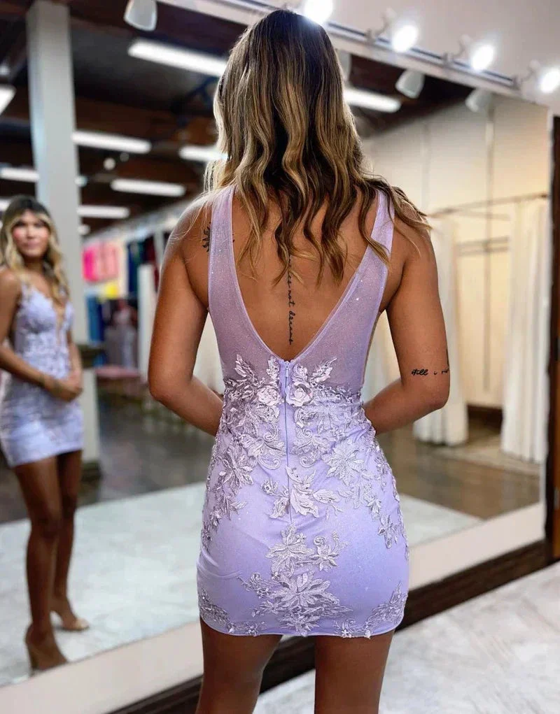 Bodycon Deep V-Neck Homecoming Dresses With Applique Y2897 - Image 3
