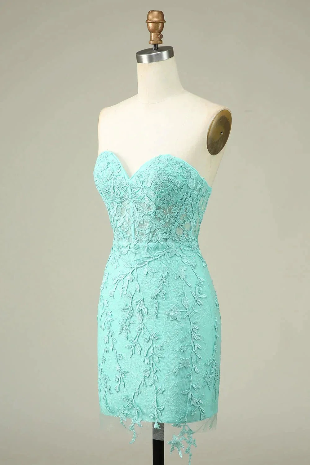 Bodycon Light Green Sweetheart Corset Short Homecoming Dress with Appliques - Image 3